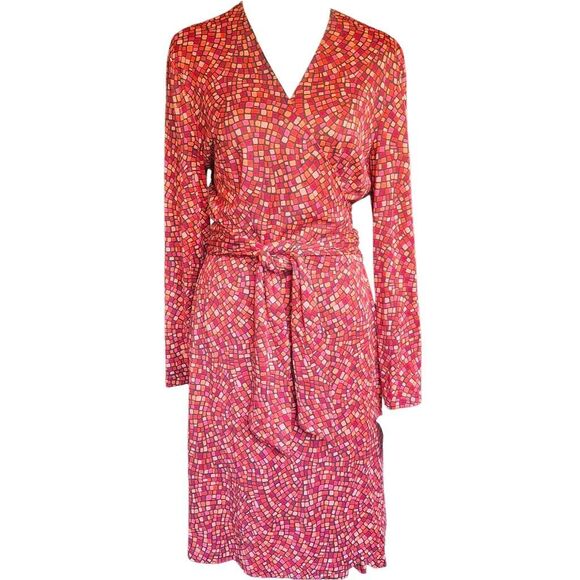 Vintage Deadstock DVF Silk Mosaic Print Wrap Dress – NWT w/ Saks Fifth Avenue Ta - Picture 1 of 11